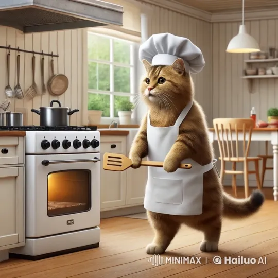 Chef Cat Performs Graceful Backflip in Live2D Kitchen – AI Generated Video | Hailuo AI