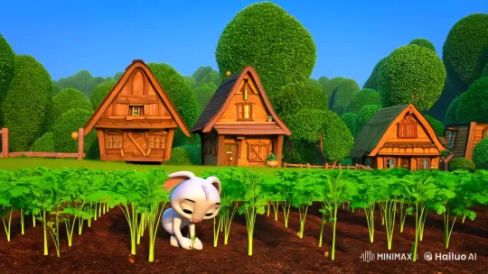 Rabbit, Cat, and Treasure Map Surprise in Village Garden – AI Generated Video | Hailuo AI
