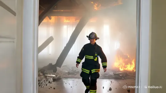 Heroic Firefighter Rescues Kitten in Smoke-Filled Building – AI Generated Video | Hailuo AI
