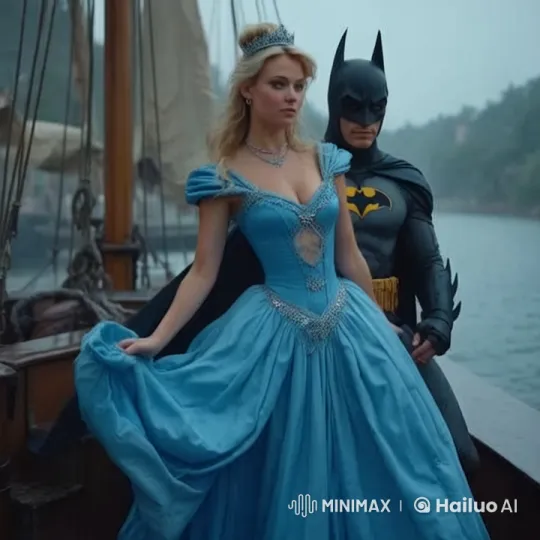 Elegant Woman Meets Batman on Mystical Ship Deck – AI Generated Video | Hailuo AI