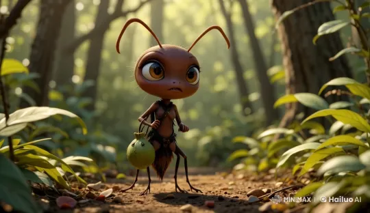 Anthropomorphic Ant Navigates Forest with Curiosity – AI Generated Video | Hailuo AI