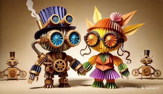 Steampunk Origami Robots and Woman in Live2D Whimsy – AI Generated Video | Hailuo AI