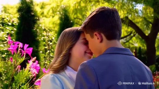Romantic Garden Kiss Captured in Fluid Cinematography – AI Generated Video | Hailuo AI