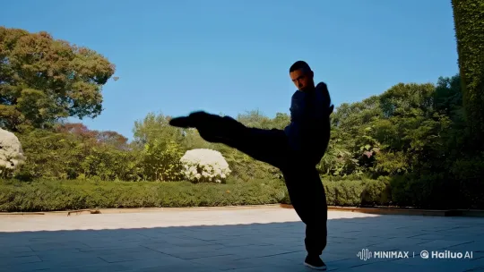 Martial Artist Performs Graceful Kung Fu in Serene Courtyard – AI Generated Video | Hailuo AI