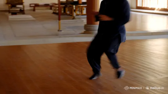 Kung Fu Practitioner Showcases Mastery in Aesthetic Training Hall – AI Generated Video | Hailuo AI