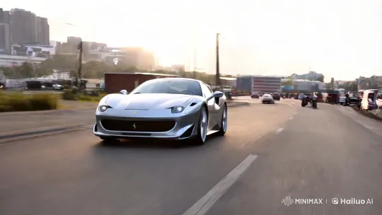 Sleek Ferrari Showcases Design in Dynamic Urban and Countryside Settings – AI Generated Video | Hailuo AI
