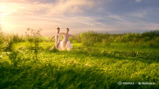 Dancers Perform Graceful Ballet in Serene Meadow Scene – AI Generated Video | Hailuo AI