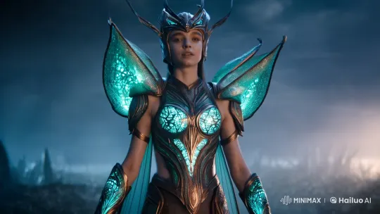 Goddess in Insectoid Armor Commands Ethereal Presence – AI Generated Video | Hailuo AI