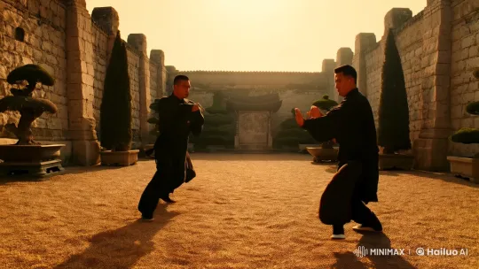 Ancient Courtyard Kungfu Fight: Aesthetic and Intense – AI Generated Video | Hailuo AI