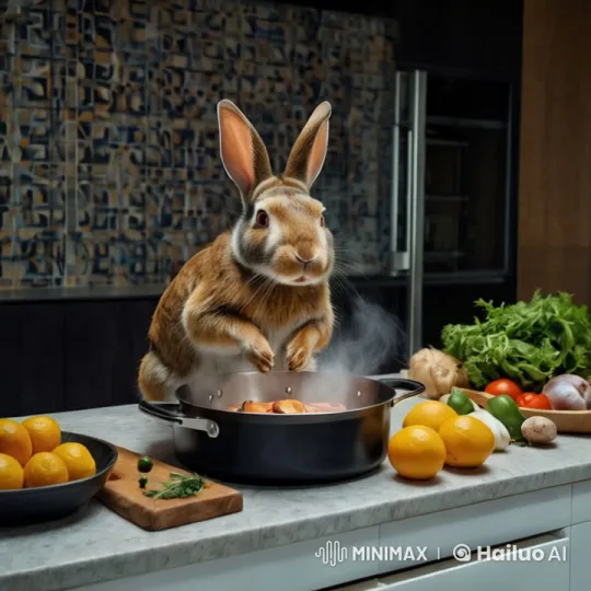 Rabbit Chef Cooks Delightful Meal in Animated Kitchen – AI Generated Video | Hailuo AI