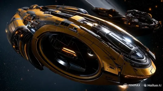 Golden Starlight Spaceship Glides Through Interstellar Space – AI Generated Video | Hailuo AI