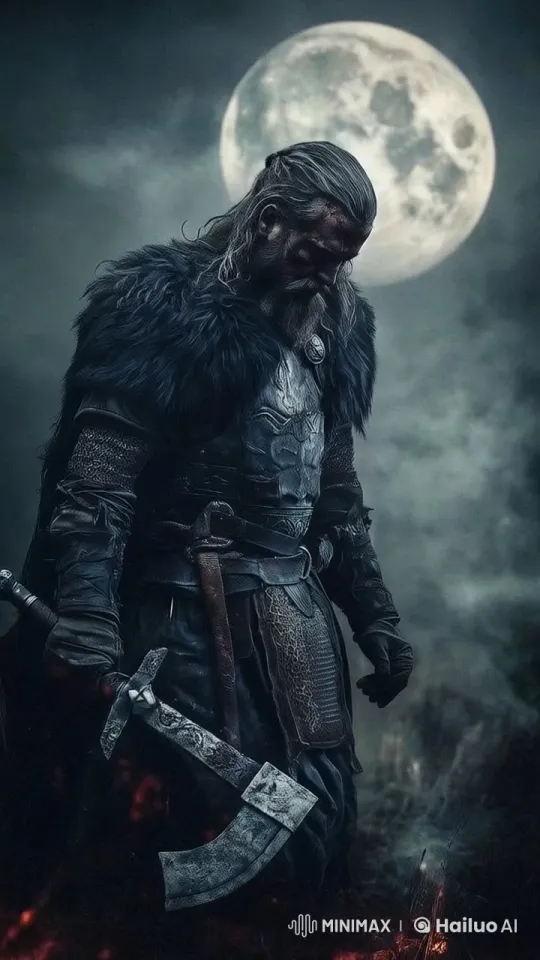 Viking Reflects on Battle Under Moonlit Night – AI Generated Video | Hailuo AI