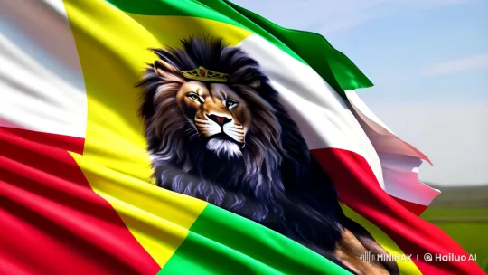 Emperor Menelik II Fuses with Mythical Lion Amidst Flag's Dance – AI Generated Video | Hailuo AI