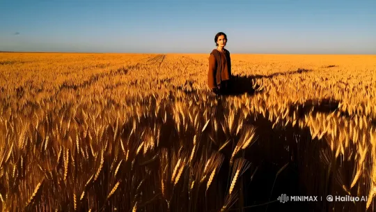Isolated Figure Contemplates Horizon in Golden Field – AI Generated Video | Hailuo AI