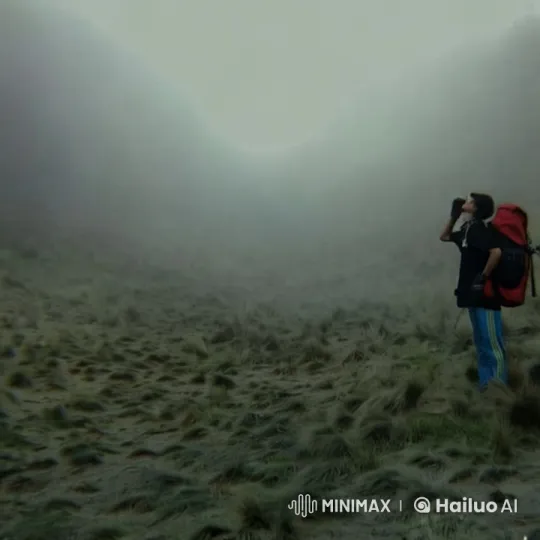 Mysterious Hiker Engages in Dynamic Kung Fu in Foggy Valley – AI Generated Video | Hailuo AI