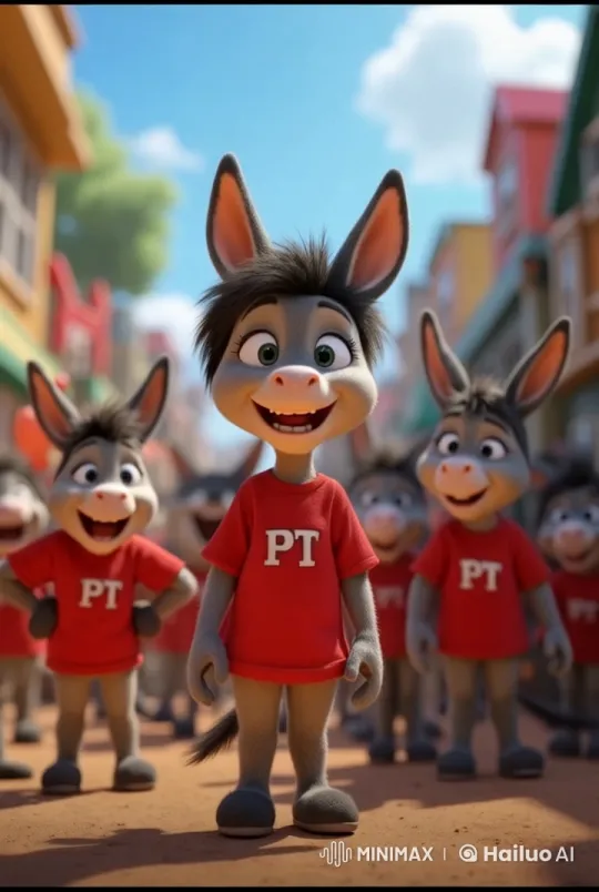 Anthropomorphic Donkeys Celebrate in Animated Town – AI Generated Video | Hailuo AI