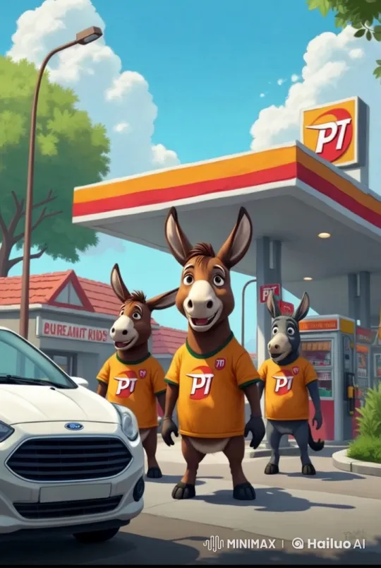 Animated Donkeys Joyfully Fuel Cars at Gas Station – AI Generated Video | Hailuo AI