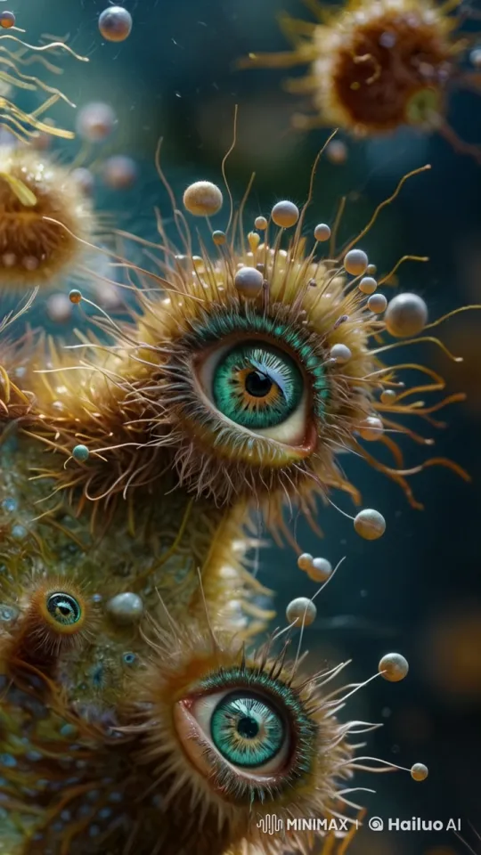 Alien Eyes in a Fuzzy Organic Landscape – AI Generated Video | Hailuo AI