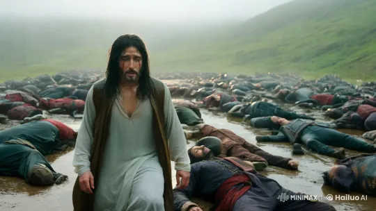 Man Walks Through Rainy Battlefield, Finds Hope Amidst Despair – AI Generated Video | Hailuo AI