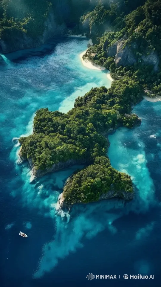 Aerial View of Serene Island Paradise – AI Generated Video | Hailuo AI