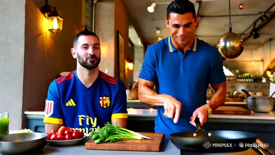 Ronaldo and Messi Cooking Together in a Small Restaurant – AI Generated Video | Hailuo AI