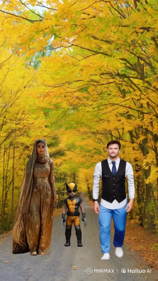Autumn Stroll: Family in Fantasy Forest Setting – AI Generated Video | Hailuo AI