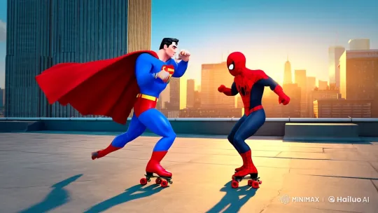 Superman and Spider-Man's Surreal Rooftop Roller Skating Showdown – AI Generated Video | Hailuo AI