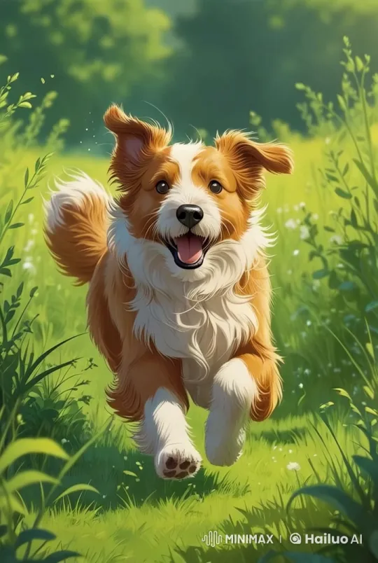 Joyful Bearded Collie in Lush Meadow Animation – AI Generated Video | Hailuo AI