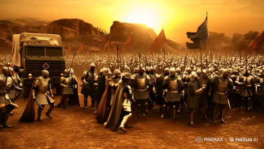 Saladin vs. Baldwin IV: Epic Crusades Battle on Golden Sunset – AI Generated Video | Hailuo AI