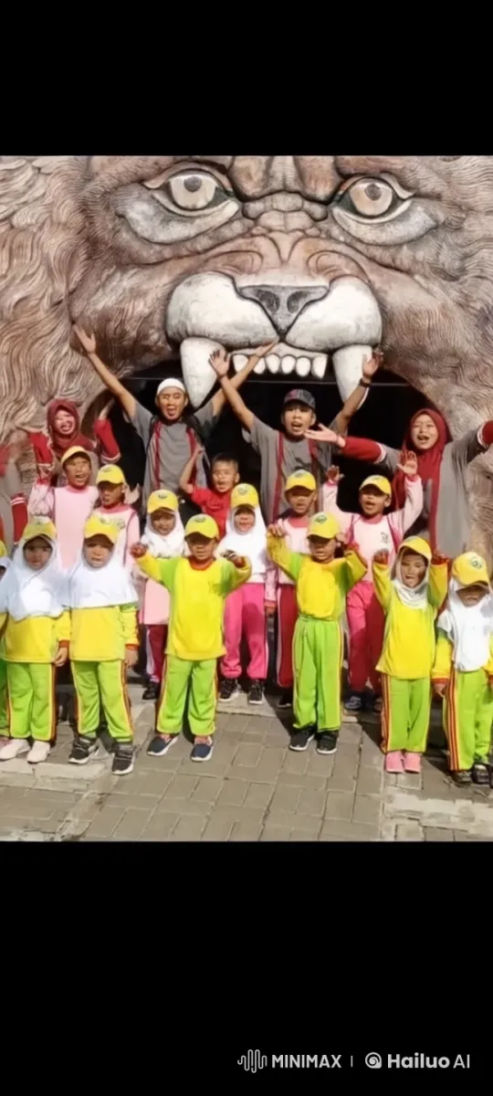 Children Perform Energetic Kung Fu in Front of Lion Statue – AI Generated Video | Hailuo AI