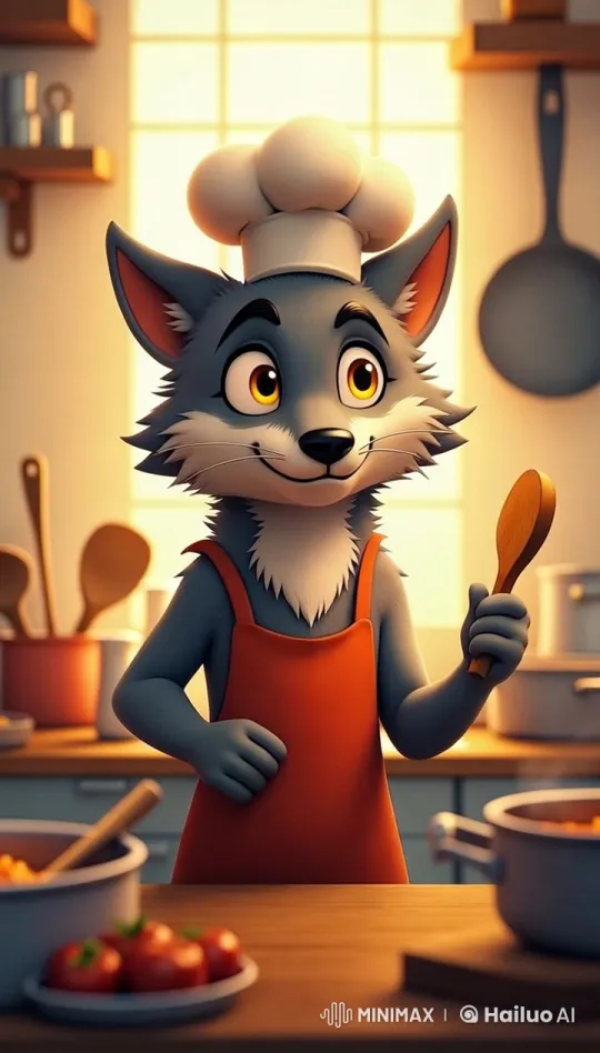 Wolf Chef in Cozy Kitchen with Gentle Animation – AI Generated Video | Hailuo AI