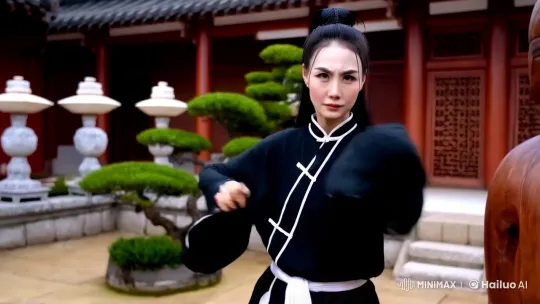 Woman in Traditional Kung Fu Outfit Demonstrates Martial Arts Mastery – AI Generated Video | Hailuo AI