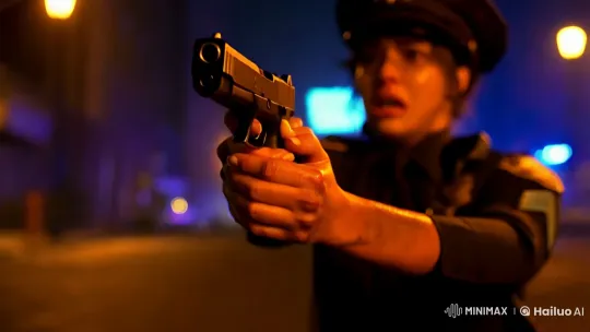 Female Officer's Emotional Turmoil After Firing Weapon – AI Generated Video | Hailuo AI