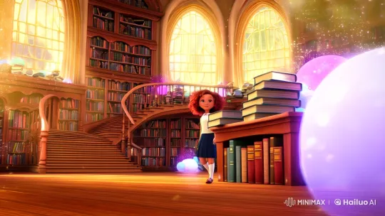 Magical Enchanted Library with Animated Schoolgirl – AI Generated Video | Hailuo AI