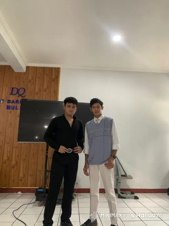 Two Men in Dynamic Pose in a Bright Room with Live2D Animation – AI Generated Video | Hailuo AI