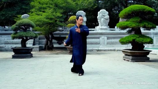 Kung Fu Master Showcases Artistry in Serene Chinese Courtyard – AI Generated Video | Hailuo AI