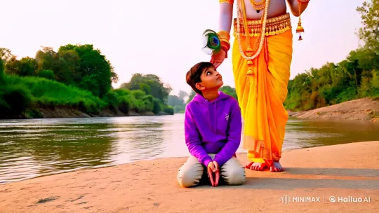 Young Boy Receives Blessing from Lord Krishna – AI Generated Video | Hailuo AI