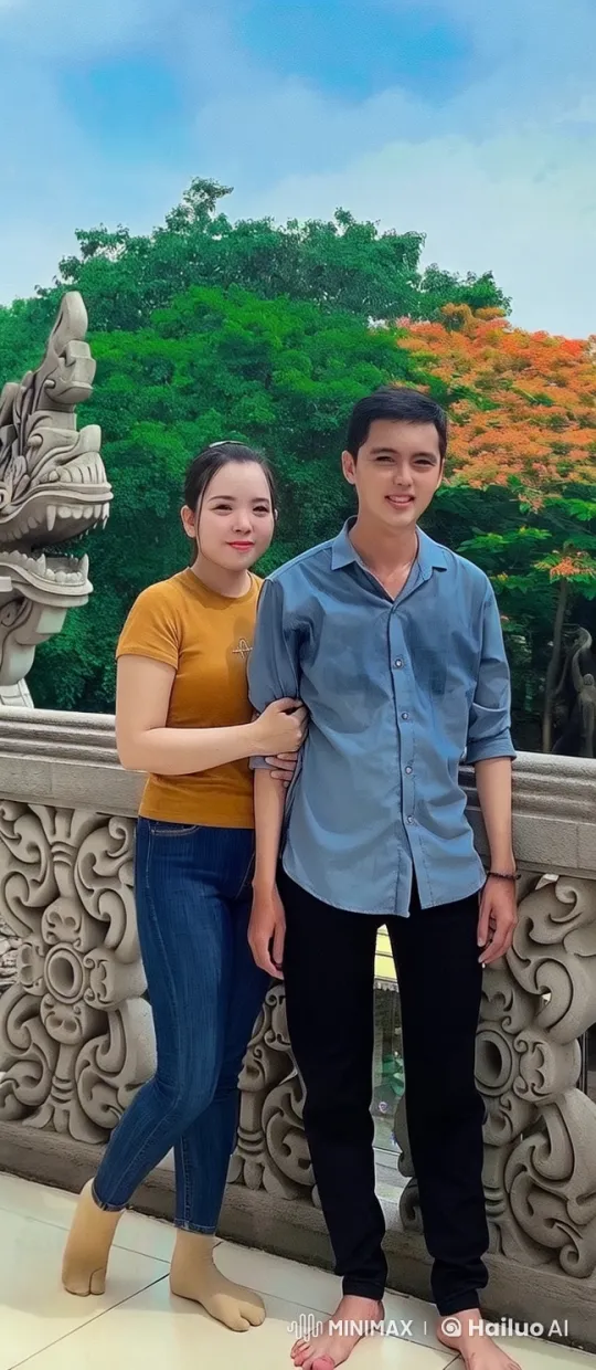 Serene Outdoor Scene with Couple by Detailed Stone Railing – AI Generated Video | Hailuo AI