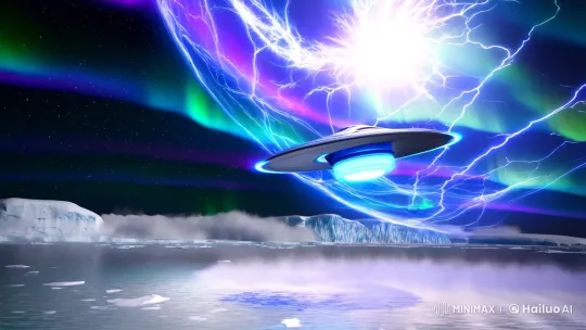 Mystical UFO Emerges Through Dimensional Portal in Arctic Sky – AI Generated Video | Hailuo AI