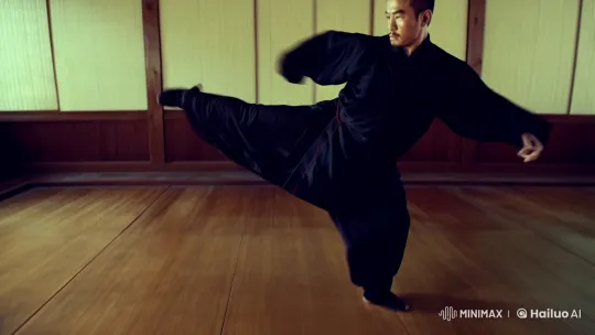 Aesthetic Kung Fu Master's Graceful Moves in Dojo – AI Generated Video | Hailuo AI