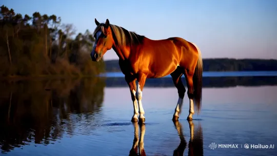Majestic Horse Reflects in Dusk-Lit Lake – AI Generated Video | Hailuo AI