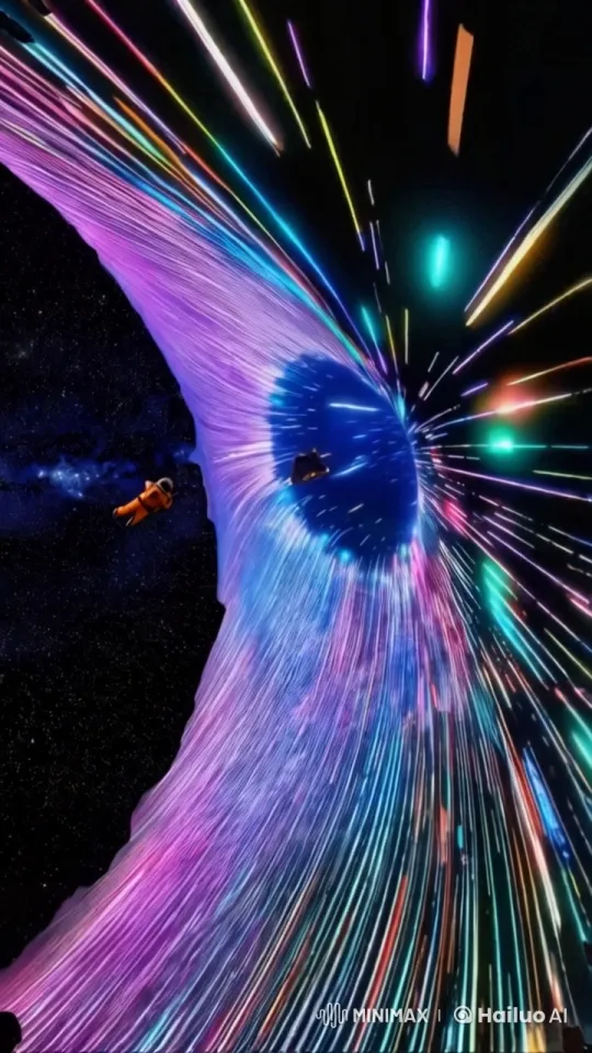 Astronaut Navigates Vibrant Black Hole Journey – AI Generated Video | Hailuo AI