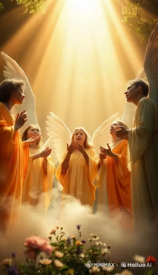 Angelic Choir Sings Amidst Heavenly Light and Flowers – AI Generated Video | Hailuo AI