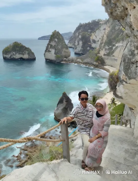 Couple Playfully Practices Kungfu on Coastal Stairs – AI Generated Video | Hailuo AI