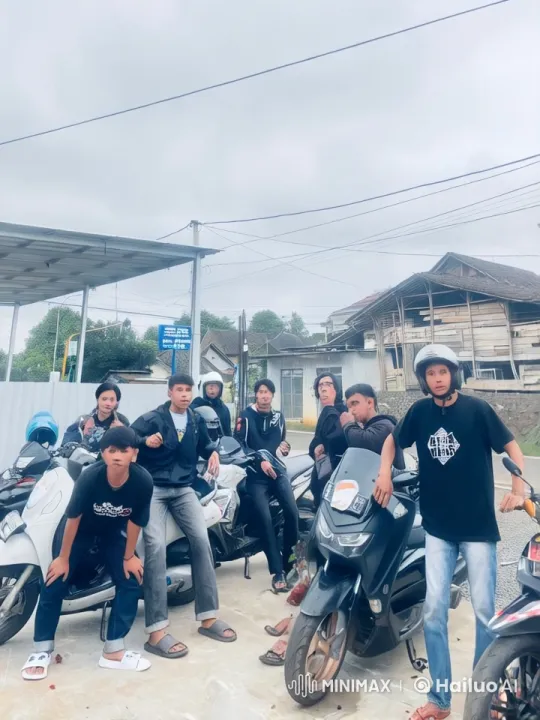Friends' Playful Kungfu Display Around Motorcycles – AI Generated Video | Hailuo AI