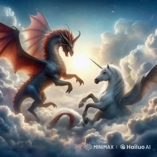 Dragon and Unicorn Meet in Enchanted Sky – AI Generated Video | Hailuo AI