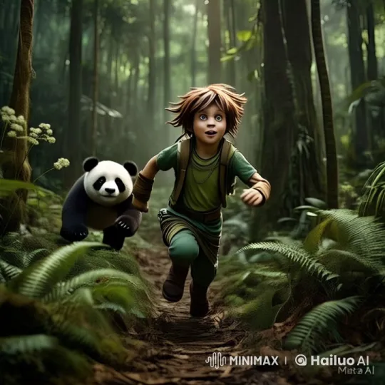 Jungle Child and Panda Adventure in Animated Forest – AI Generated Video | Hailuo AI