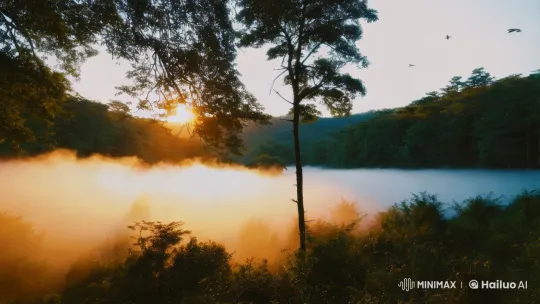 Dawn's Light Reveals Misty Forest Tranquility – AI Generated Video | Hailuo AI