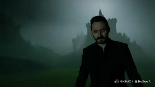Vampire Emerges from Fog to Dark Castle - HD Cinematography – AI Generated Video | Hailuo AI