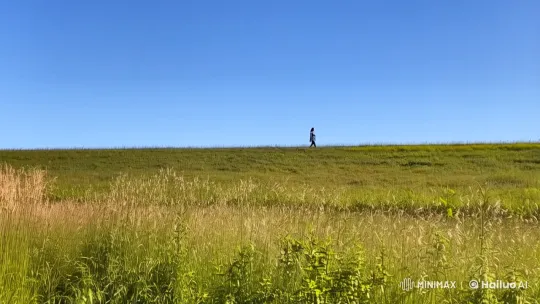 Solitary Walker in Vast, Lush Landscape – AI Generated Video | Hailuo AI